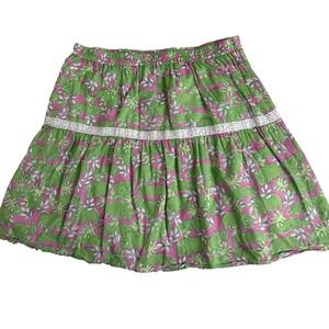 Vintage Lilly Pulitzer Skirt Girl 16 Elastic Waist Green Hippo Tropical Preppy